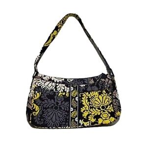 Vera Bradley Baroque Floral Design Print Black, White, and Yellow Shoulder Bag